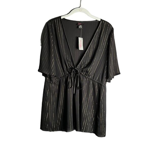 Torrid Black With Gold Metallic Stripes Cinched Blouse Size 1X - Picture 1 of 9